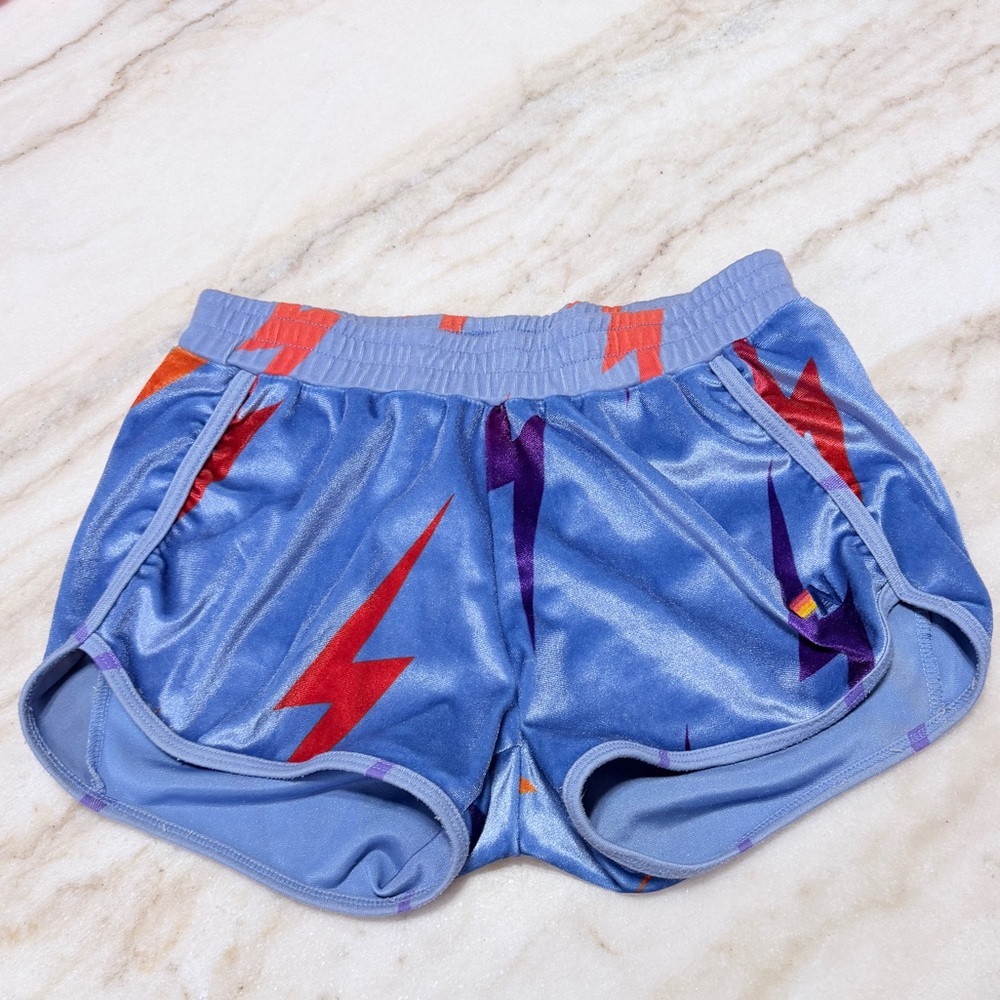 Like new Aviator Nation Bolt Repeat Blue Velvet Jogger Shorts.